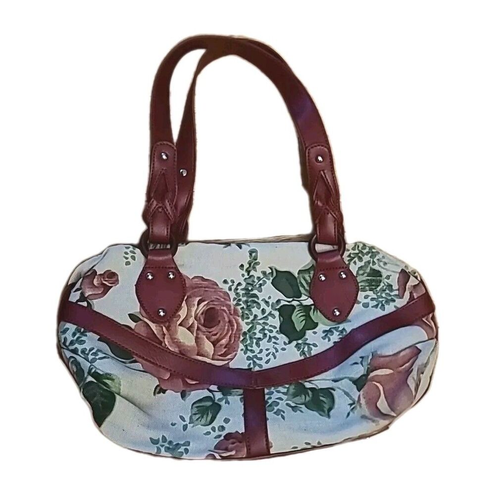 Purse Red Tapestry Floral ROSES Canvas RED straps Cottage Core Boho
